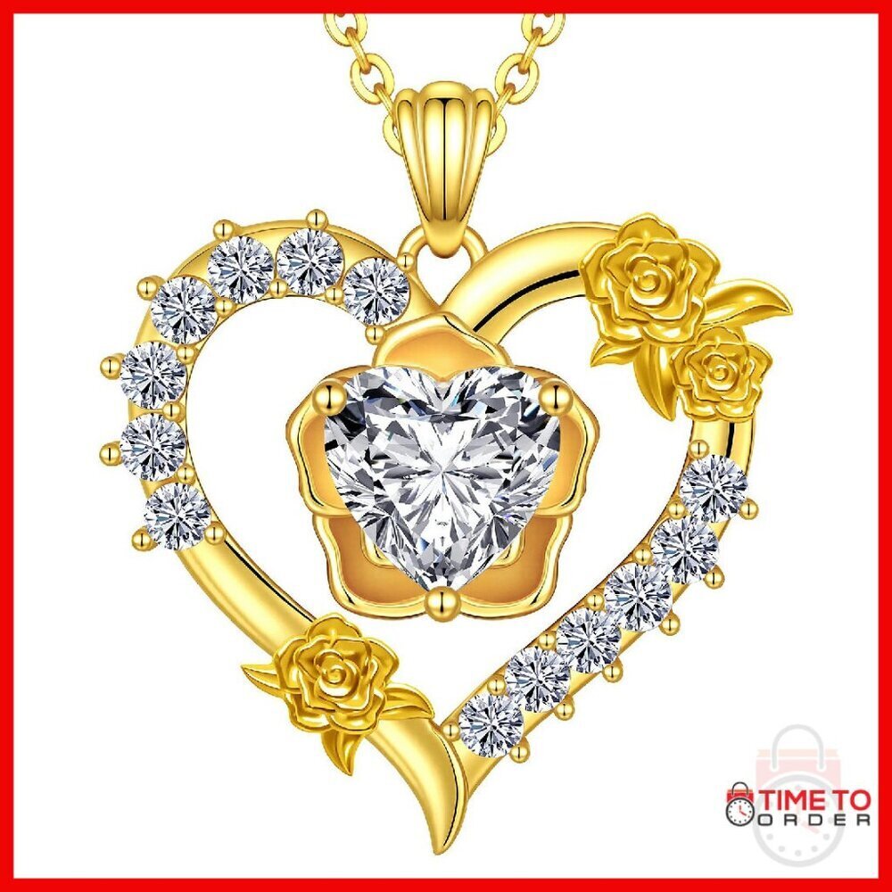 2-3 Carat Moissanite Heart Pendant Necklace Sterling Silver 18K Gold Plated